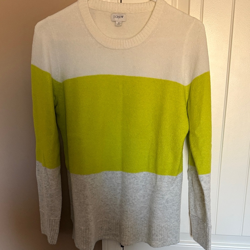 J. Crew White and Yellow Colorblock Sweater